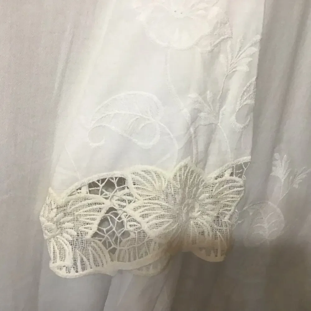 NWT Catherines White 100% Cotton Boho Floral Embroidered Lace Coverup 2X
